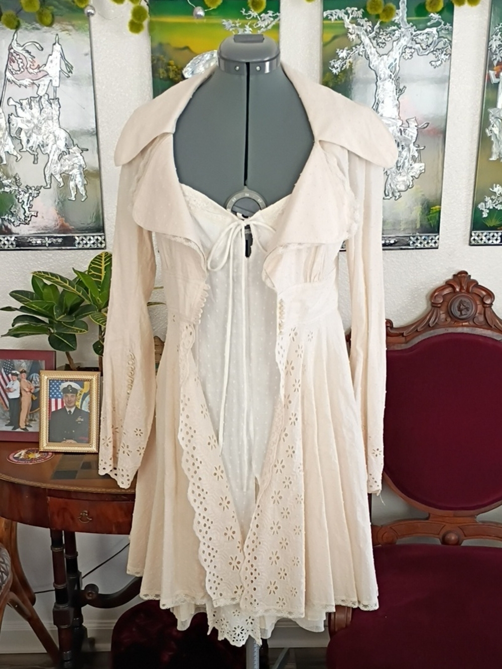 In Love By Carung Jacket And Dress White And Cream CottonSet Size Small